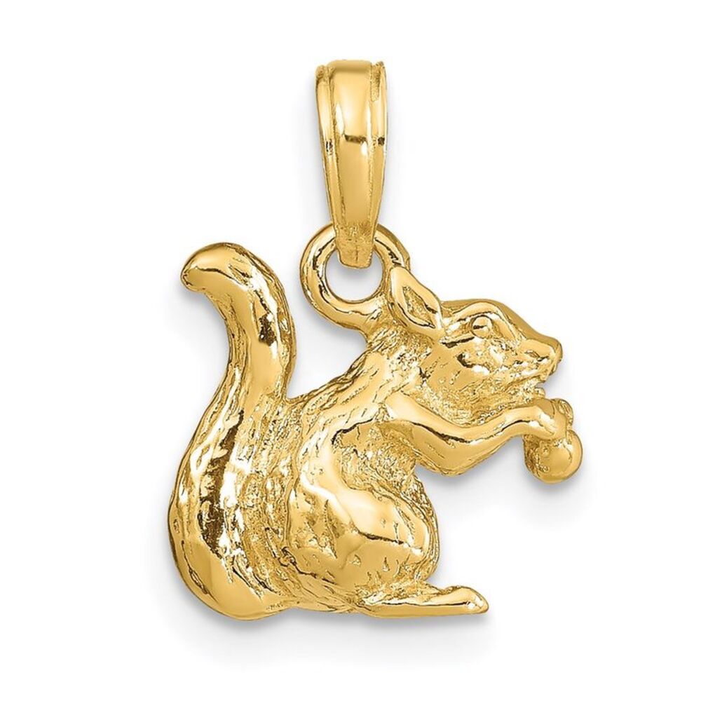 14k Yellow Gold Solid 3-D Squirrel With Nut Charm - image 3